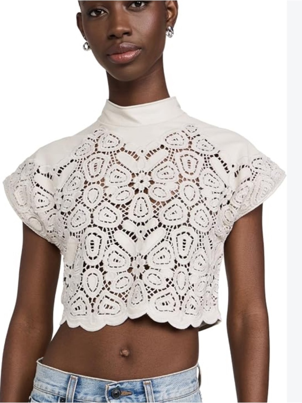 Sabina Musayev Cream Crochet Lace Crop Top